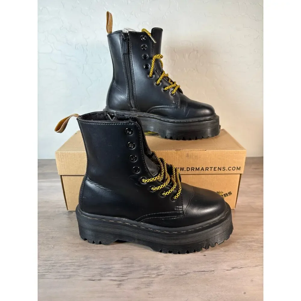 Dr.‎ Martens Jadon Black Leather Platform Boots Side Zip Chunky Quad Sole Mens 6